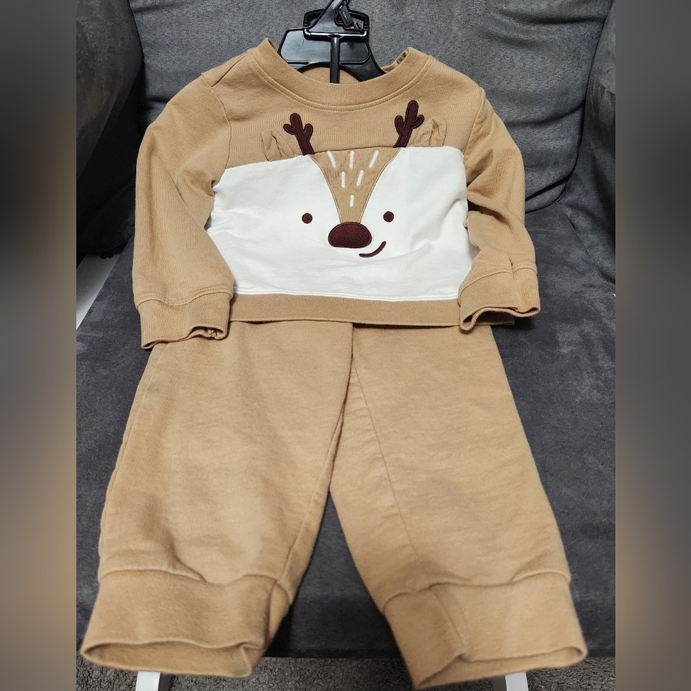 Carter's White and Tan Matching Sweatpants Set